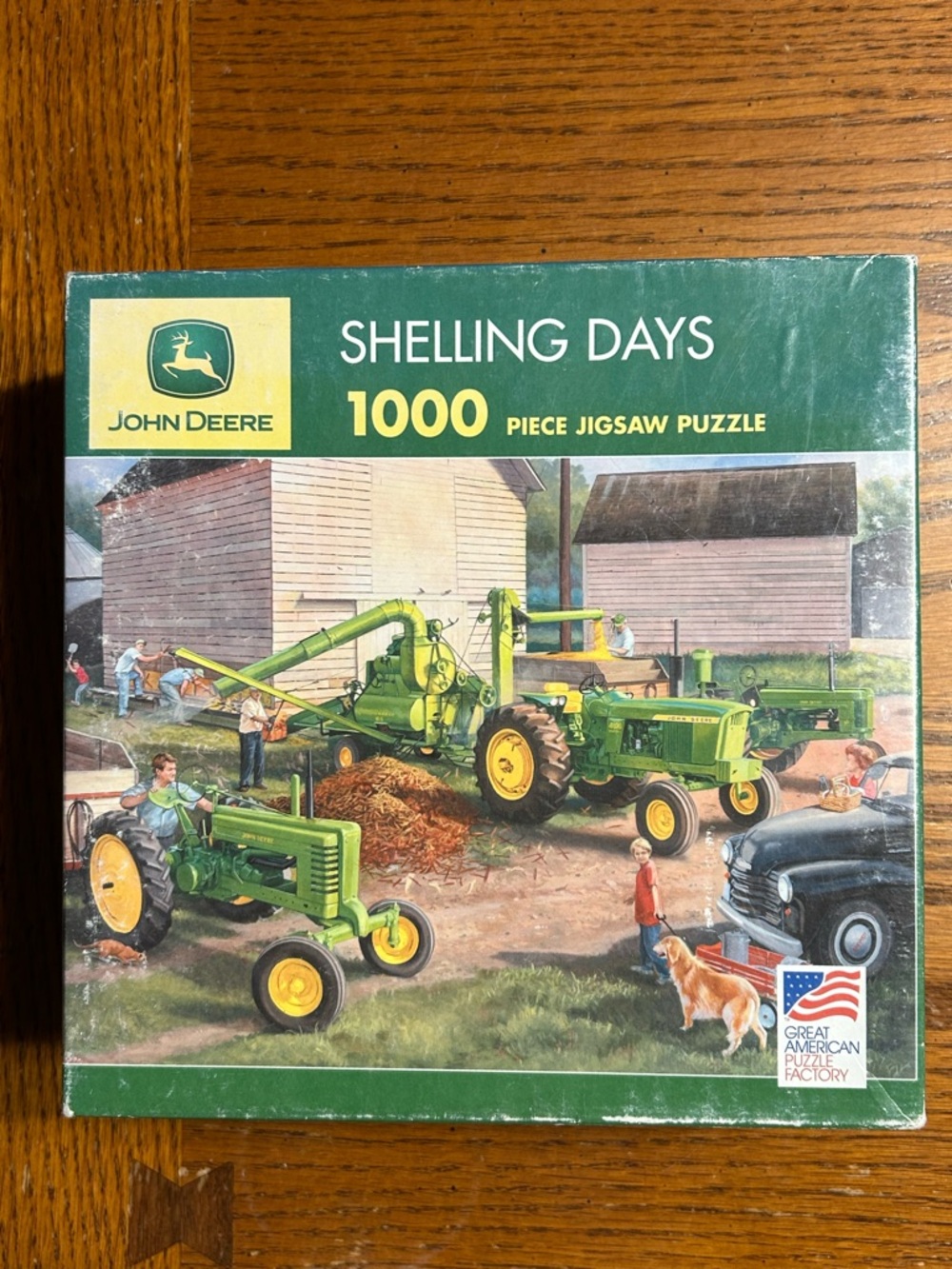 John Deere green and yellow 'Shelling Days' Farm Puzzle Box Art
